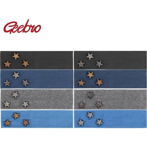 Geebro Girls Flat Headband Fashion Metallic Color Star Headbands For Girls Children Cotton Plain Head Band for Baby Turban
