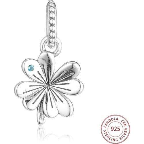 Fits Pandora Charms Bracelet 925 Sterling Silver Lucky Four-Leaf Clover Dangle Charm Beads for Jewelry Making Bijoux