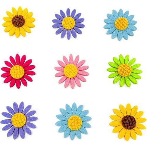 10 Pieces 4 CM Sunflowers Appliques Stick Fabric Pads Flower Felt for Scrapbooks Wedding Decors Garments Accessories