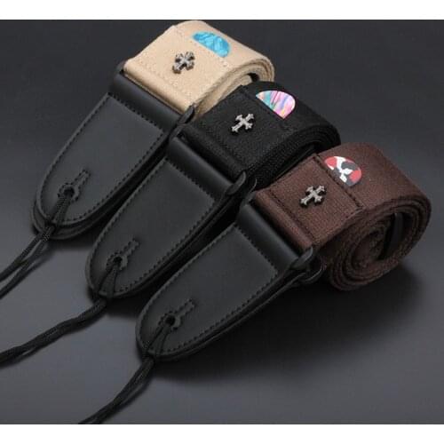 Electric Guitar Strap Acoustic Folk Guitarra Belt Straps Vintage Cross Personality Guitar Straps Pick Pocket Guitar Accessories