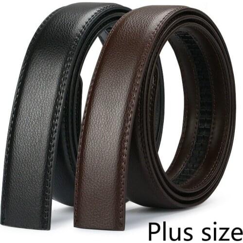 Mens Plus Size Belt Cowhide Leather 150cm Strip Automatic PU Waistband No Buckle 3.5CM Men Jeans Belts Brown Body Lengthened140
