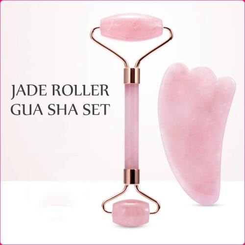 Rose Quartz Roller Stone Massager for Face Natural Jade Roller Gua Sha Kit Face Massager Slim Beauty Skin Care Facial Massage