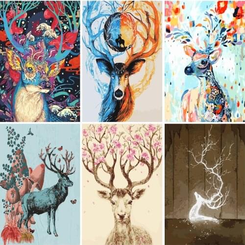 Modern DIY Oil Painting By Numbers Deer Coloring By Numbers Hand Painted Canvas Wall Picture Art Animal Home Decoration Gift