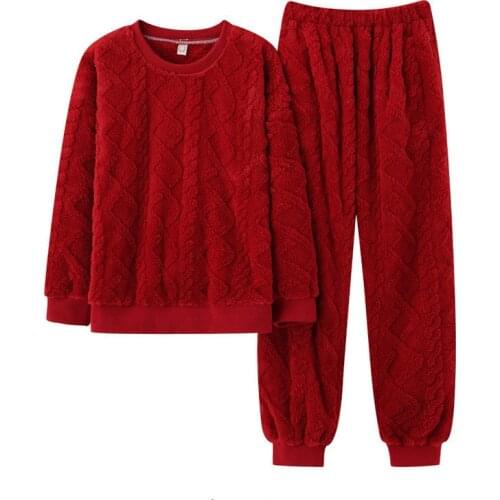 Sports Style Velvet Jacquard Loose Winter Pajamas For Women Thicken Flannel Sleepwear Set Plus Size Warm Nightie Female Suit 3XL