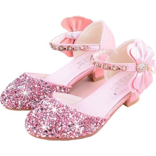 2020 Girls Bow-knot Princess Shoes With High-Heeled Kids Glitter Dance Performance Shoes Summer Children Soft Breathable Sandals
