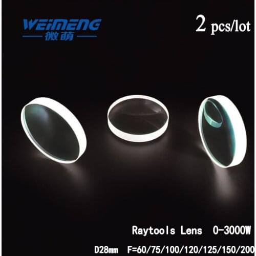 Weimeng 2pcs raytools lens laser focusing Dia 28mm F=60 75 100 120 125 150 200mm JGS1 quartz plano-convex for welding machine