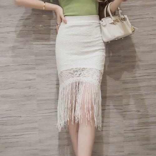 Sexy Short Lace SKirt Women Pencil Skirt Tassel High waist Beach Skirts Package Hip slim Skirts summer Wild Office fashion femme