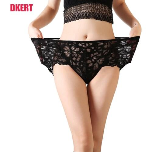 DKERT Plus Size Women Panties Sexy Lace Brief Transparent Hollow Out Underwear Soft XXXXL Panties