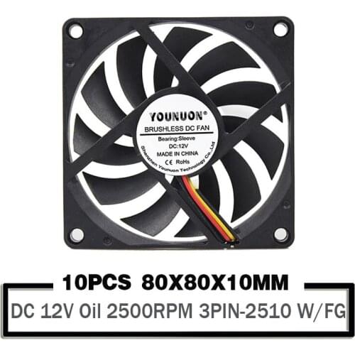 10 Pieces 8010 80mm Computer Cooler Fan Desktop Cooling Fan 12V 3PIN Exhaust Fan for PC Case 80X80X10MM With FG Function