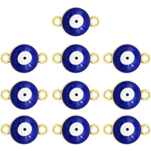 10 PCs Blue Eyes Double Hanging Drip Pendant Evil Eye Charms Pendants Connectors Links Alloy Pendant Bracelet Pendant