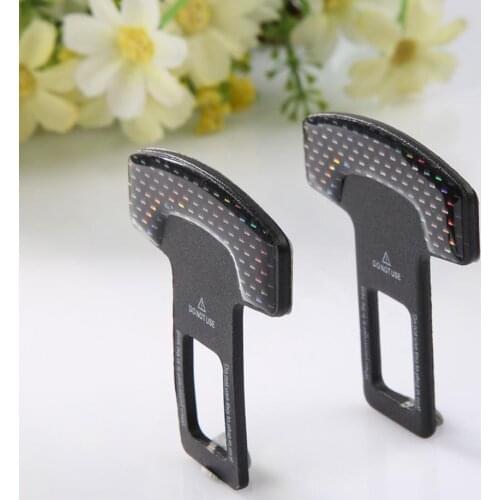 2 Pcs Safety Belt Buckles Real Carbon Fiber Car Seat Alarm Canceler Stopper