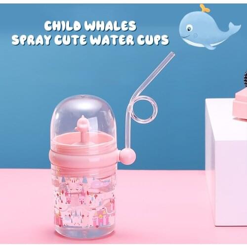 250ML Kids Funny Whale Water Spray Drinking Cup Cartoon Feeding Bottles With Straws Portable Leakproof Childrens Cups Drinkware