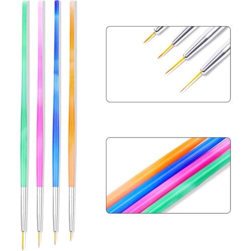 4Pcs/Set Gradient Colorful Nail Art Brush For Liner Painting Drawing Carving Pen Professional UV Gel Brushes Manicure Tools Set