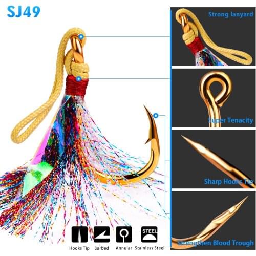 5pcs/lot 1/0#-11/0# Fly Fishing High-Carbon Steel Strengthen Assist Bait Crank Fish Hooks With Feather Jig Big jigging Hook