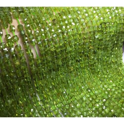 AAAAA LOOSE BEADS GREEN Peridot square faceted 4-4.5mm Wholesale for DIY jewelry necklace 36cm