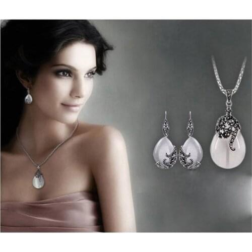 Austria Crystal Water Drop Bridal Jewelry Sets Rhinestone Water Drop Necklace Earrings for Bride Wedding Dubai Jewelry Set
