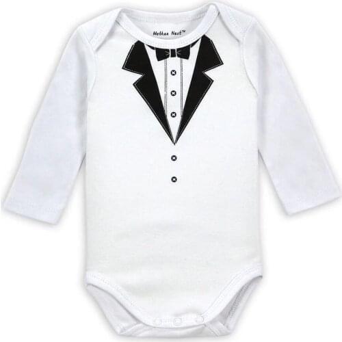 Baby Boy Bodysuit Clothes White Tuxedo jumpsuits onsie Long Sleeve 1st Birthday newborn baby boys clothes body bebe