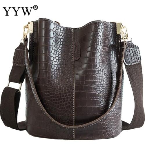 Big Large Capacity Bucket Bag Women Crocodile Black Handbag Female Shoulder Bangs Sofy Pu Leather WomenS Bag Coffe Grren Solid