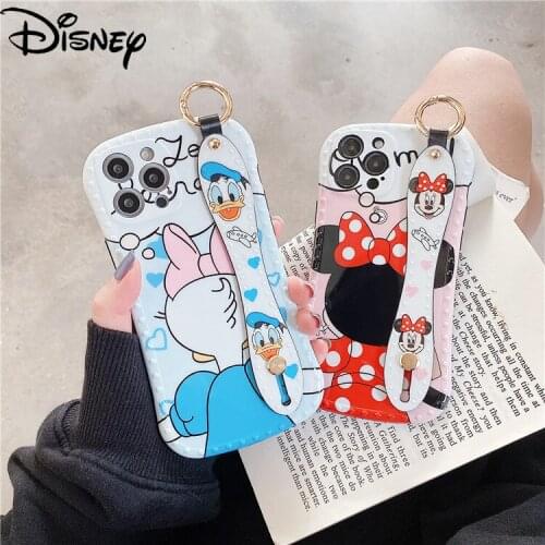 Disney Minnie Donald Duck for IPhone 7/8P/X/XR/XS/XSMAX/11/12Pro/12mini Wave Point Wristband Anti-drop Phone Case