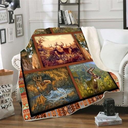 Deer 3d printed fleece blanket for Beds Hiking Picnic Thick Fashionable Bedspread Sherpa Throw Blanket 01