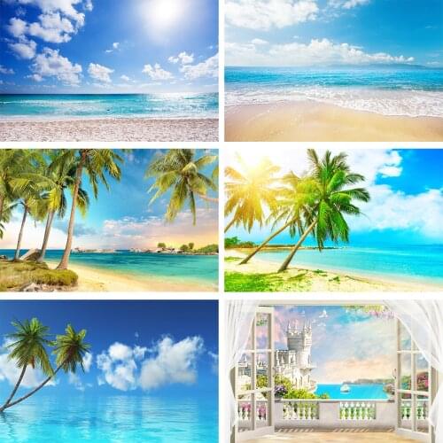 Sky Sea Beach Photography Backdrop Party Scenery Child Adult Portrait Castle Photostudio Coconut Tree Summer Kids Background