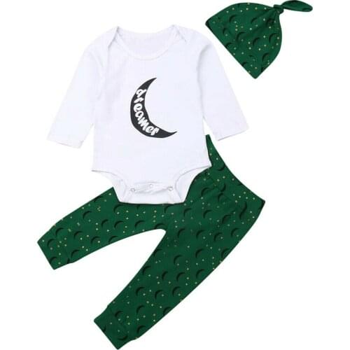 Newborn Infant Baby Girls Boy Romper+Pants+Hat Leggings 3pcs Outfits Set Clothes