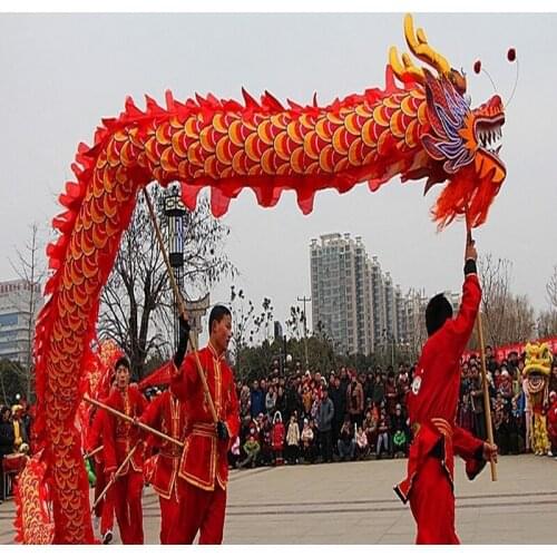 10m Length Dragon Dance Costume Silk 8 Players Children Student School Art Halloween Party Performance Parade Folk Stage