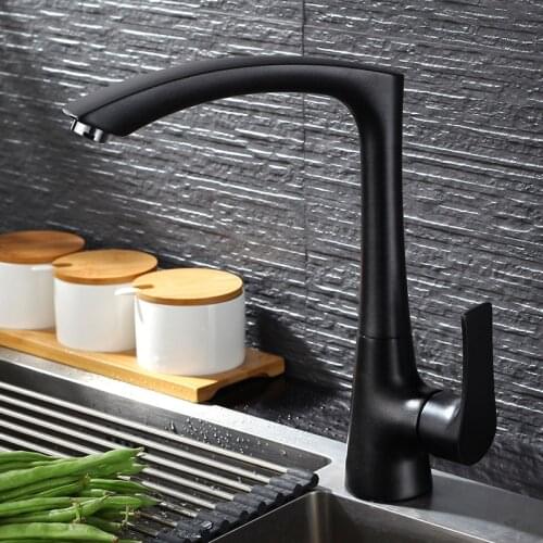 Kitchen Sink Faucets Brass Mixer Tap Single Handle Single Hole Deck Mounted Hot & Cold Water Crane Taps Rotating Black/White