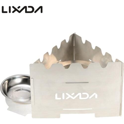 Lixada with Tray Outdoor Cooking Camping Folding Wood Stove Pocket Alcohol Stainless Steel Portable Lightweight Stove Burners