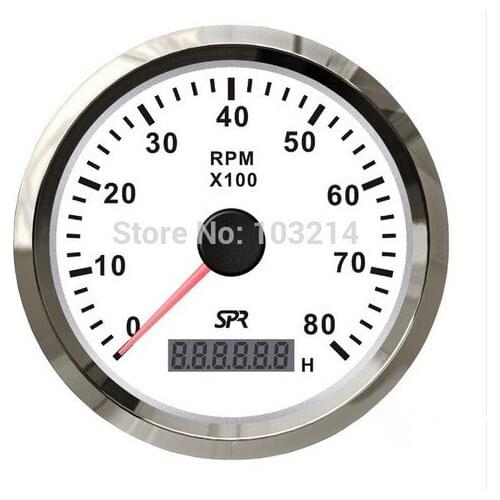 Best price!!! 85mm Tachometer gauge tacho white faceplate stainless steel bezel boat car tachometer 0-8000rpm for diesel engine