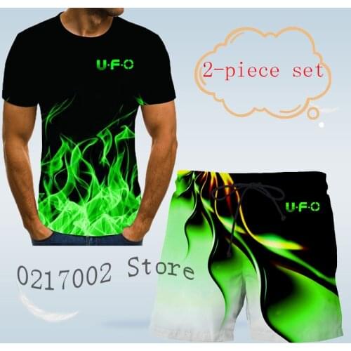 Mens casual UFO 3D T-shirt printed shirt set 2021 summer fashion Short Sleeve Shirt Shorts casual 2-piece set mens set S-6XL