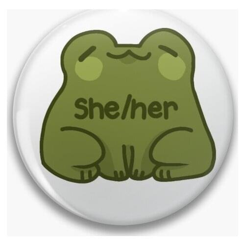 She Her Frog Pronouns Soft Button Pin Fashion Badge Decor Jewelry Brooch Women Cartoon Cute Funny Lover Gift Metal Hat Creative