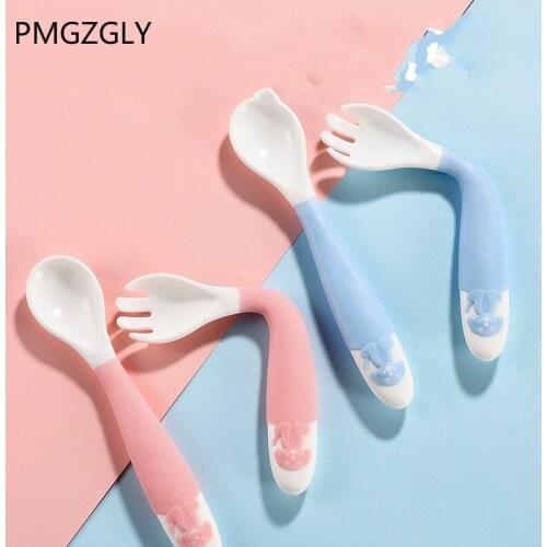 Feeding Baby Utensil Spoon Fork Set Travel Safe Case Toddler Babies Children Feeding Training Spoon Easy Grip Heat-Resistant