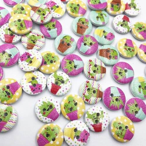 New 30/50/100Pcs 15mm Cactus Wood Buttons Sewing Kids Craft Mix Lots Scrapbooking WB699