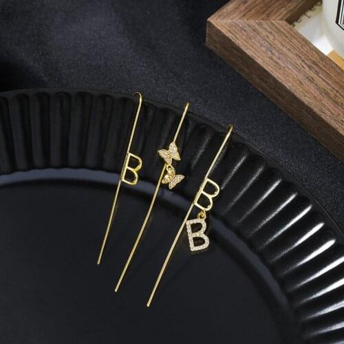 New Ear Needle Wrap Crawler Hook Earrings for Women Surround Auricle Diagonal Stud Copper Letter Piercing Earrings /1 Pc