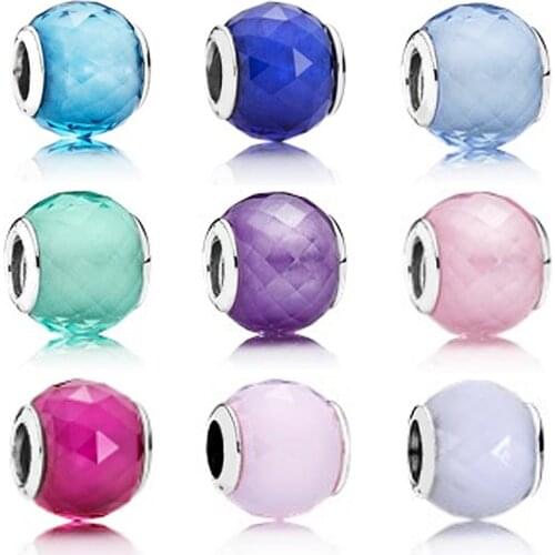 NEW 2018 Geometric Facets Solid 100% 925 Sterling Silver Charm Murano Glass Beads Fit Bracelet DIY Bangle Jewelry wholesale
