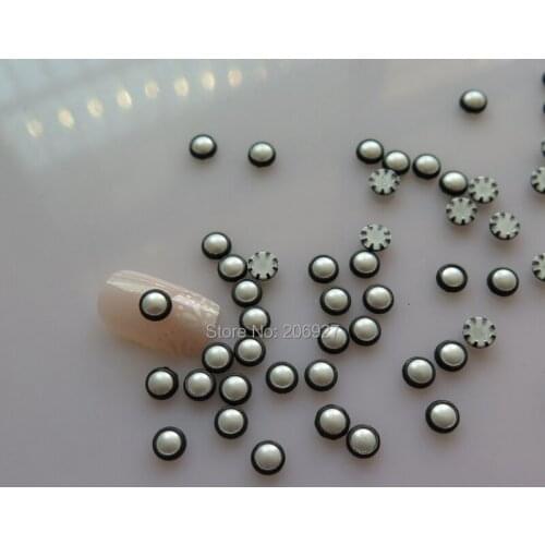 NS-34 30pcs Nail Decoration High Quality 5mm Black Outside White Pearl Metal Stud Nail Art Decoration