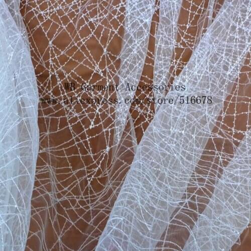 Off white Messy lines with sequins on tulle lace fabric fashion show dress/wedding dress lace fabric 130 by yard