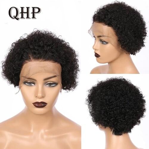Pixie Cut Wig Kinky Curly Front Lace Human Hair Short Wigs Blunt Cut Bob Wigs Remy Brazilian Hair Lace Frontal Wig For Women