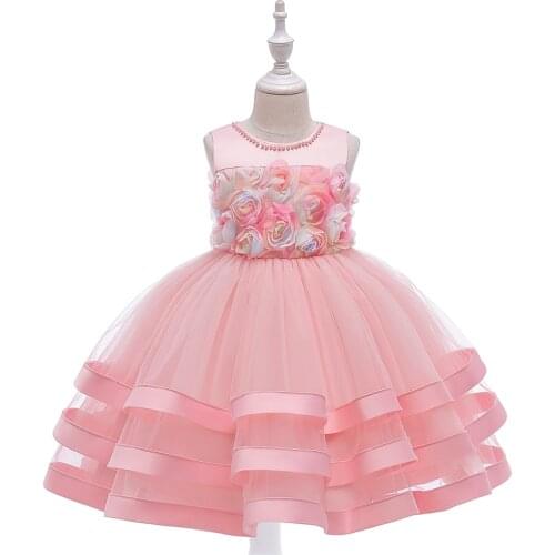 Sleeveless Girl 3D Flower Tutu Kid Princess Party Dress Multi-layer Party Ball Gown Costume