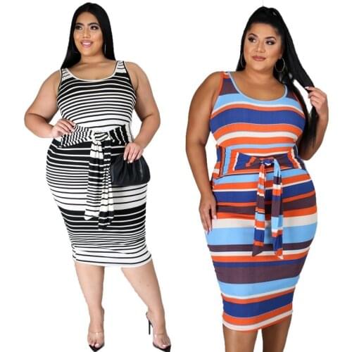 2XL-6XL plus size dress women summer clothing 2021 stripe printing halter sleeveless casual dresses Wholesale Dropshipping