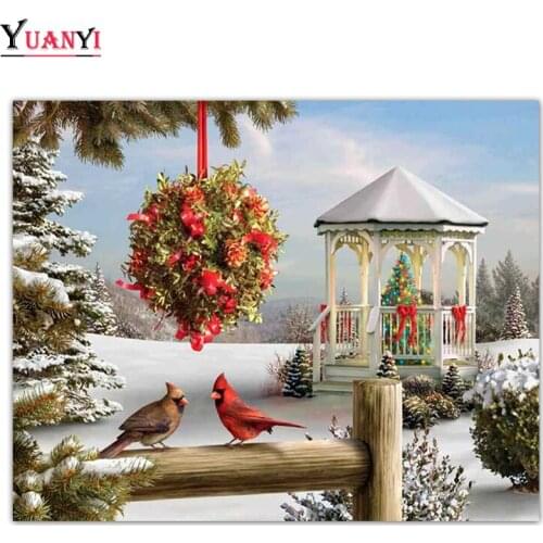 Full Square Diamond Painting Christmas Winter Snow Bird 5D Full Round Diamond Mosaic Embroidery Animal Cross Stitch Home Decor