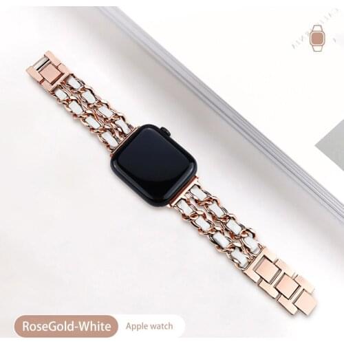 Chain Leather Strap Wrist Watchband for apple watch band 44 mm Bracelet Iwatch series 5 4 3 2 accessories 38MM 40 42MM belt Loop