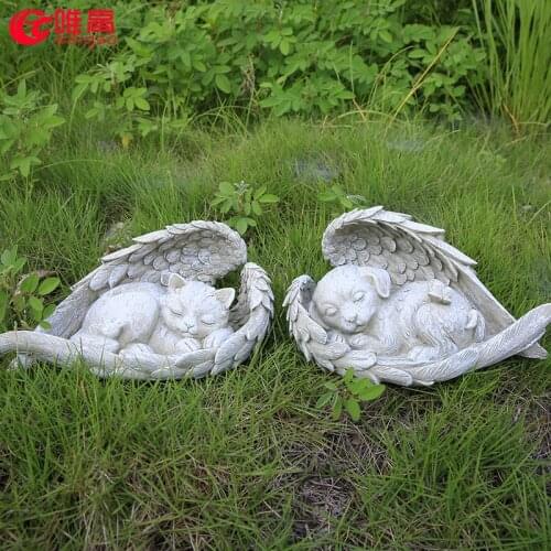 Resin Sleeping Dog Angel Wing Figurines Nordic Fairy Garden Modern Resin Statues For Interior Home Shelf Decoron Christmas Gift