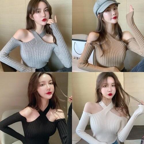 Hanging cross design feels off-the-shoulder hollow out all their short neck sweater female tight with thick sweater