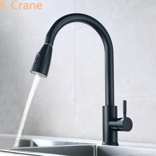 Pull Out Kitchen Faucet SUS304 Stainless Steel Sink Tap Hot Cold Water Mixer Grifo Black Flexible Torneira 360 Degree Swivel Tap
