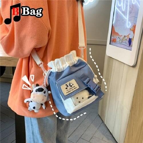 Japanese Nylon Women Satchel lovely cartoon Women girl student transparent drawstring bag messenger bag DIY ita bag