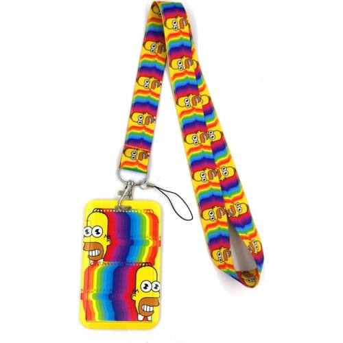 Funny Cartoon Charaters Rainbow Color Key lanyard Car KeyChain ID Card Pass Gym Mobile Phone Badge Kids Key Ring Holder Jewelry
