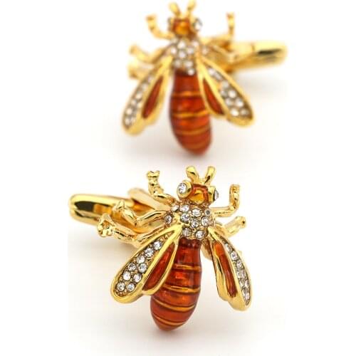 IGame Wasp Cufflinks Golden Color Novelty Bee Design Cute Crystal Insect Series Quality Brass Material Free Shipping