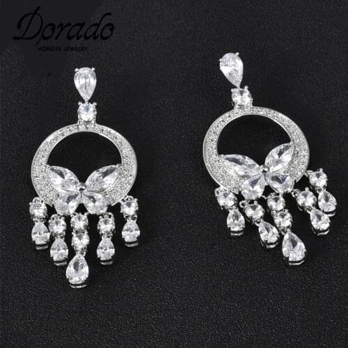 Dorado Retro 4 Colors Zircon Butterfly Tassel Drop Earrings for Women Metal Hollow Round Fashion Party Jewelry Brincos Statement